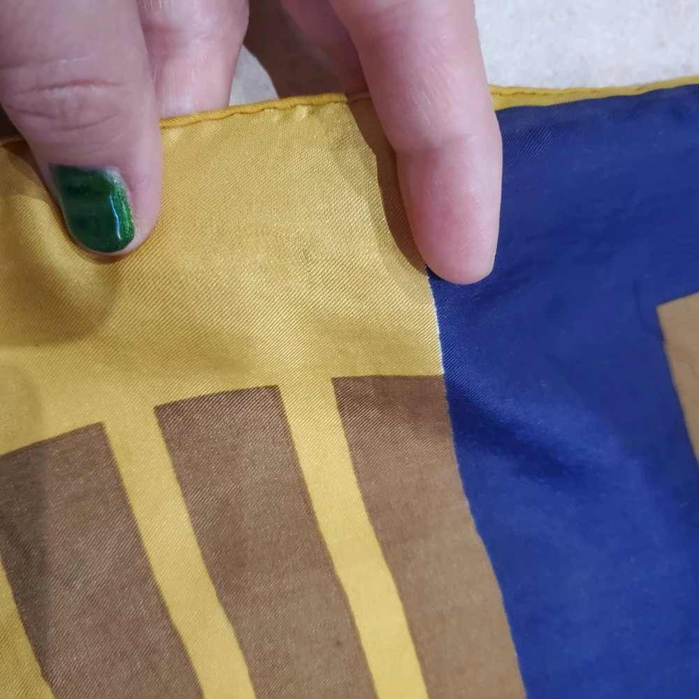 Vintage Geometric‎ Stripe Silk Scarf Yellow Blue Brown Headband Accessory
